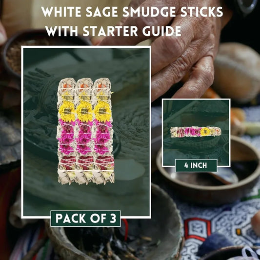Ancient Veda Organic White Sage Smudge Sticks with Flowers