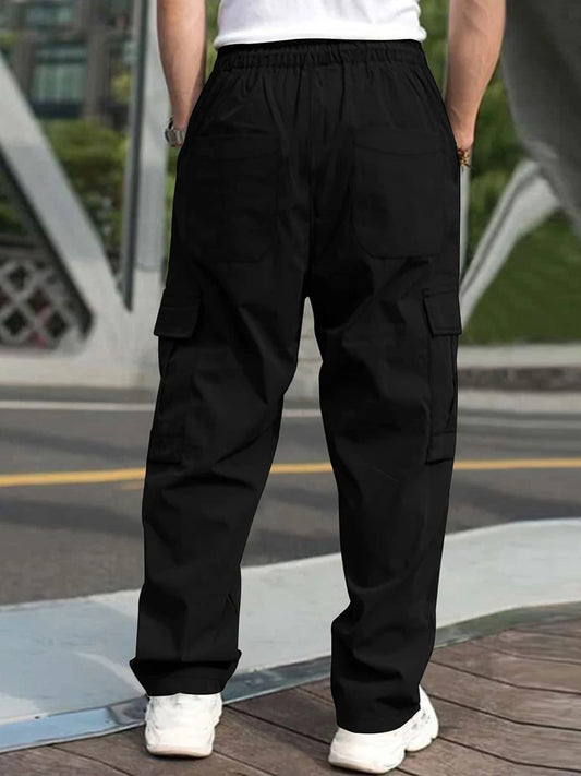 Men's Loose Casual Cargo Drawstring Trousers with Pockets