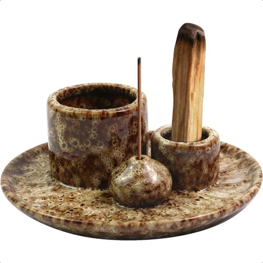 Ceramic Incense and Candle Holder with Ash Catcher Tray