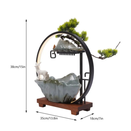 Indoor Incense Burner Water Fountain with Mist Touch Switch LED Light