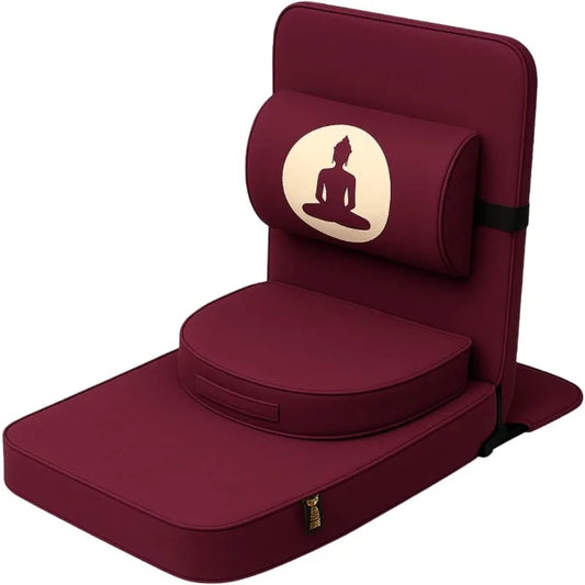 Maroon Meditation Buddha Chair with Detachable Rectangular Back Support & Zafu Cushion