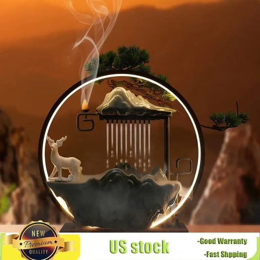 Indoor Incense Burner Water Fountain with Mist Touch Switch LED Light
