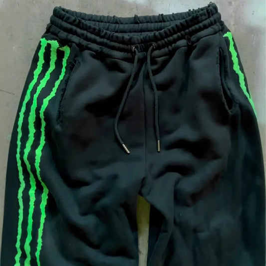 Men's Fluorescent Triple-Stripe Cotton Drawstring Sweatpants