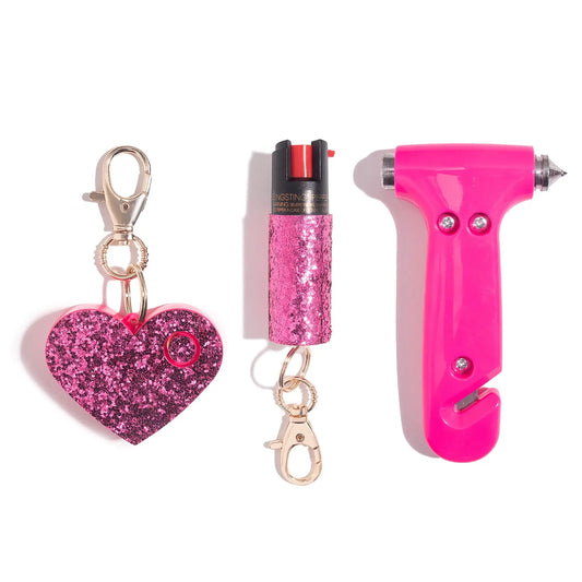 3 Pack Essentials Pepper Spray, Safety Alarm, & Car Escape Hammer Set