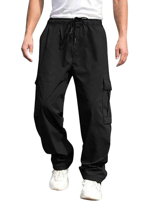 Men's Loose Casual Cargo Drawstring Trousers with Pockets